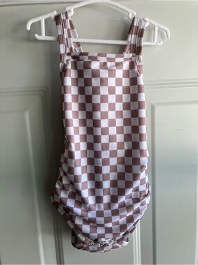 Orcas Lucille brown cream checker swim suit 2T